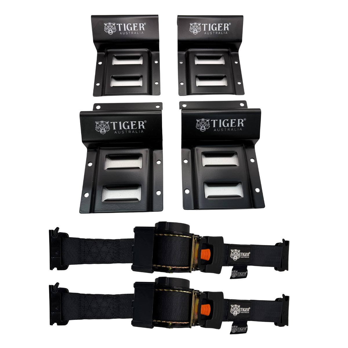 Tiger Australia Wheel Chock Kit with 50mmx4.5m E-Track Retractable Ratchet Tie Down Straps 2PK