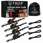 Tiger Australia 25mm x 3m Retractable Ratchet Straps with Soft Loops – 4 Pack