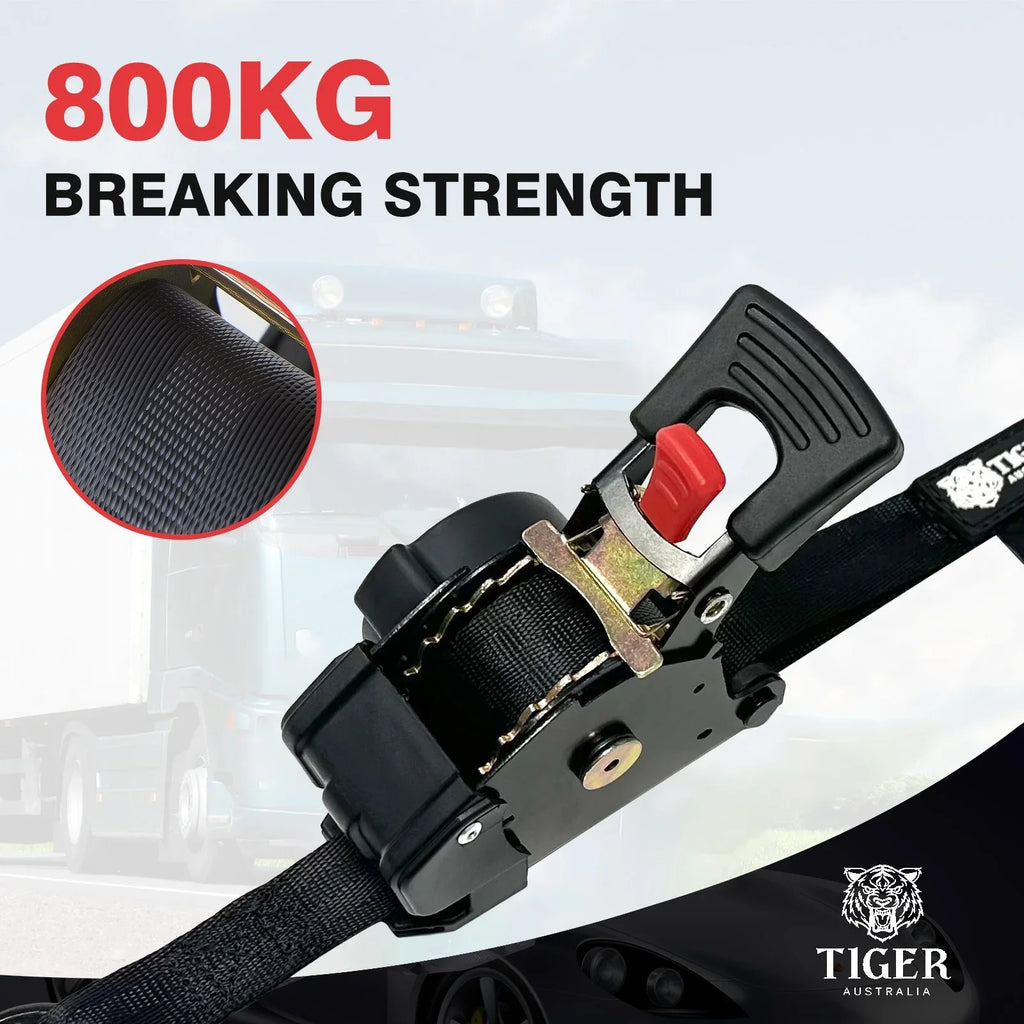 Tiger Australia Swan Hook Series 25mm × 3m Retractable Ratchet Straps 4-Pack(Black)