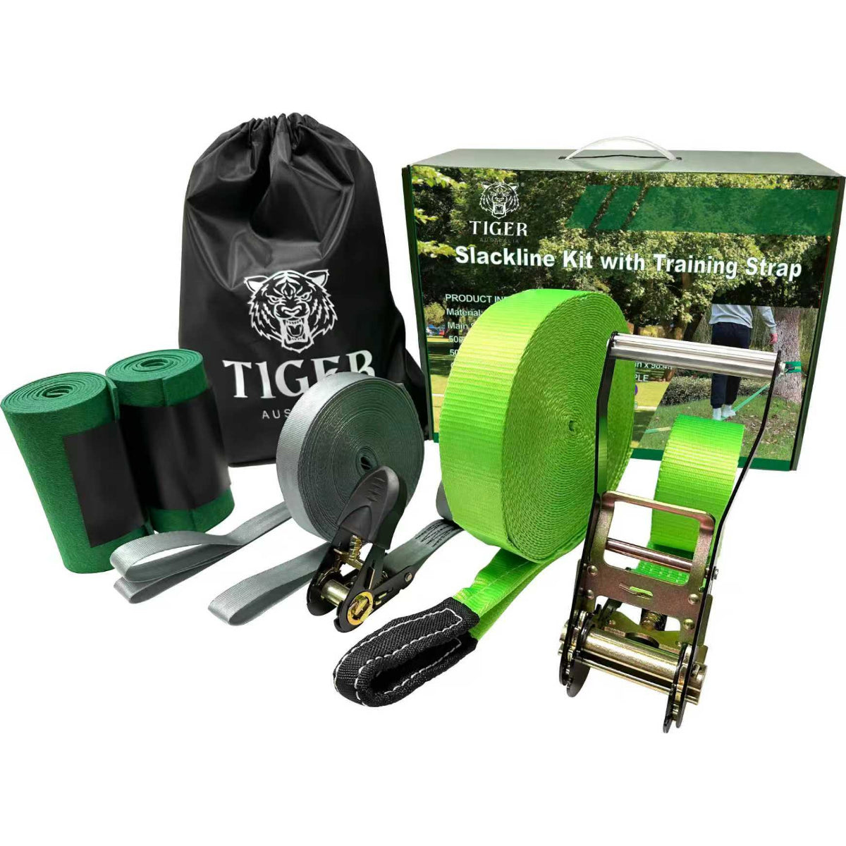 Slackline Kit 50mmx22.5 m with Training Line, Ratchet, Tree Protectors and Bag