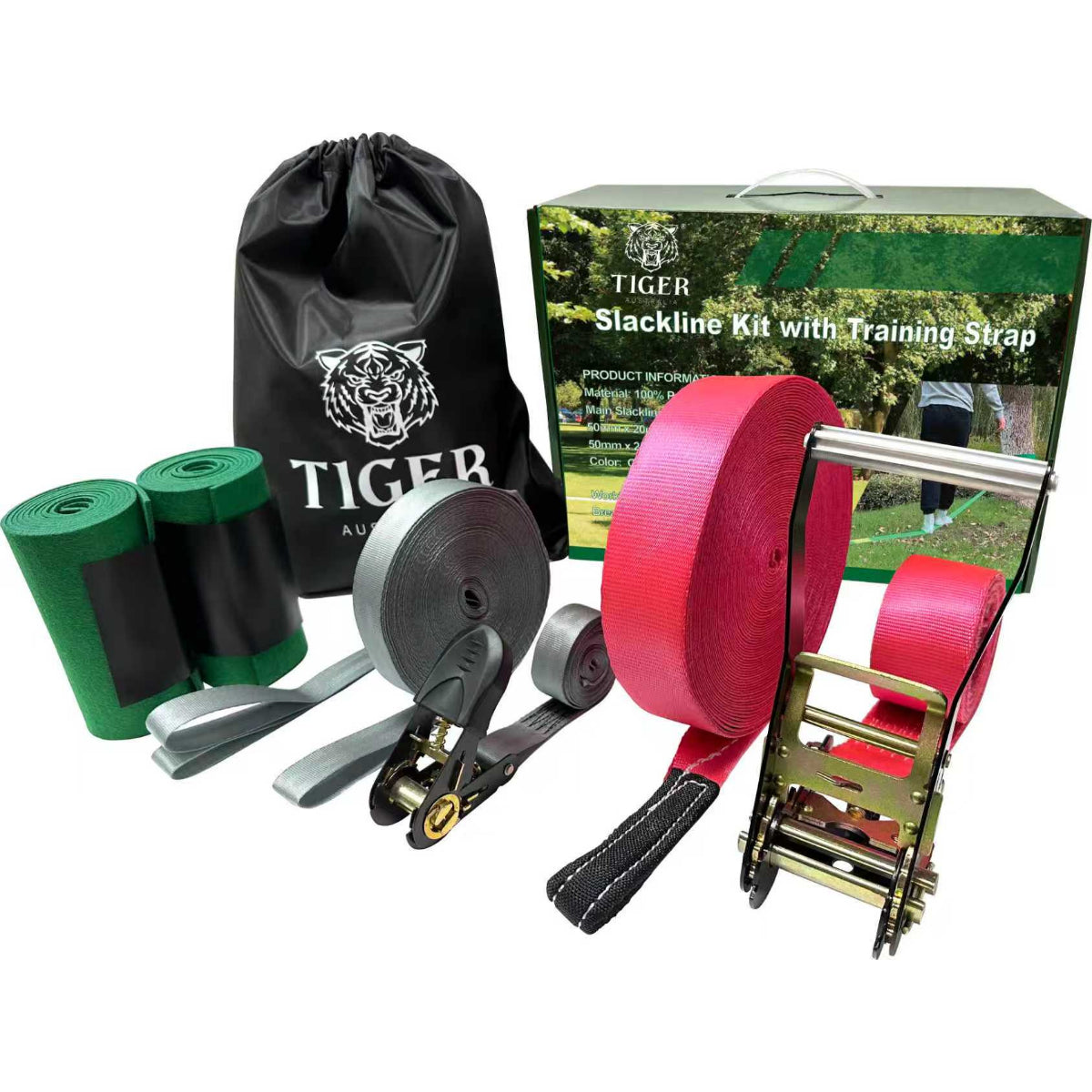 Slackline Kit 50mmx22.5 m with Training Line, Ratchet, Tree Protectors and Bag